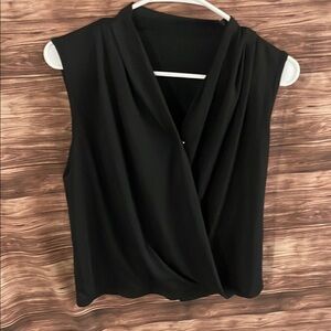 Black Sleeveless Wrap Blouse with Deep V-Neck